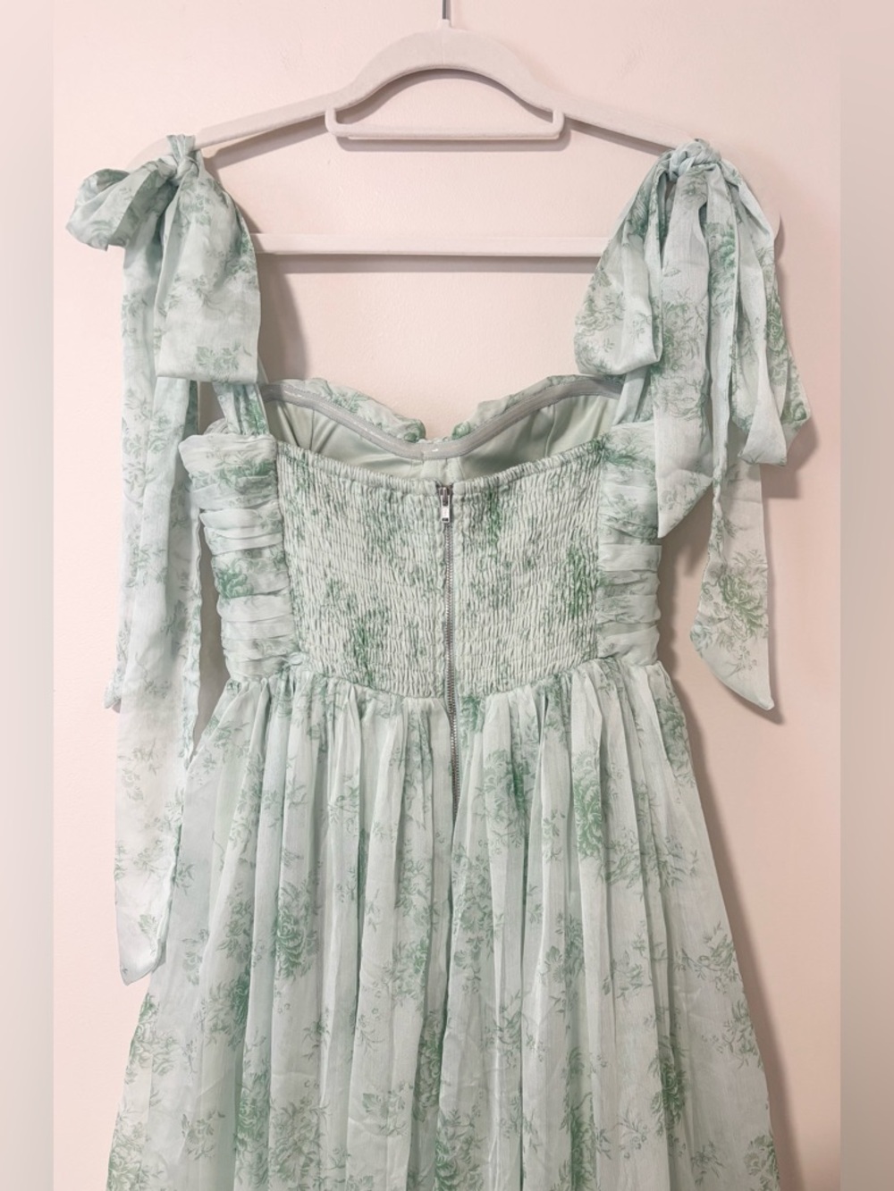 Mable Tie-Shoulder Smocked Sage Floral Maxi Dress - Picture 6 of 11